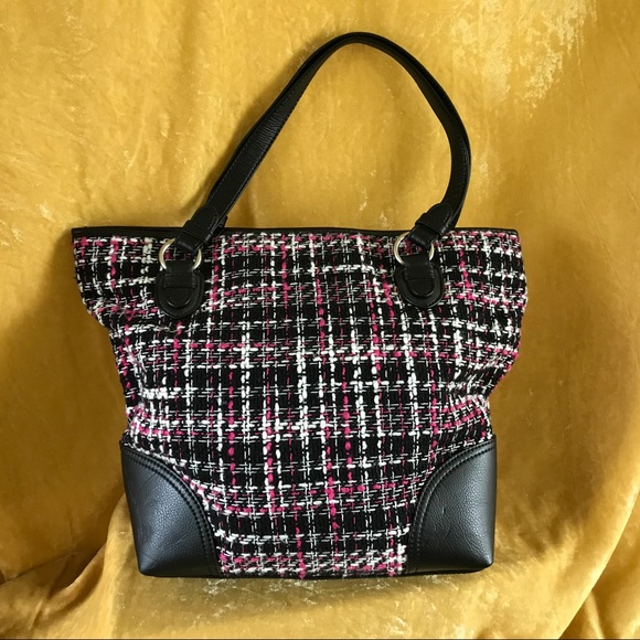 LOFT Handbags - Loft Pink, White  & Black Tartan Tote